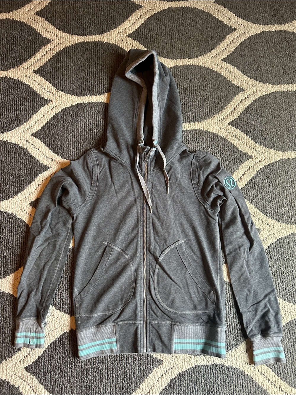 Lululemon Gray Zip-Up Hoodie with Teal Accents